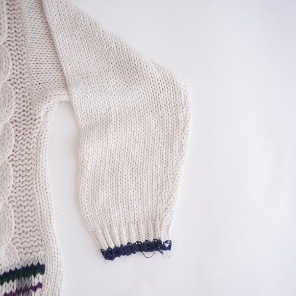 VTG Jamie Scott Cream Navy Cable Knit Fair Isle Sweater Old Money Cabincore M - Picture 4 of 9